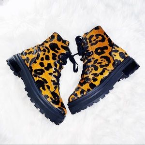 SCHUTZ Maylova Leopard-Print Combat Boots 8B
